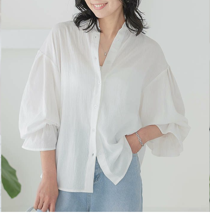 楊柳袖ボリュームシャツ