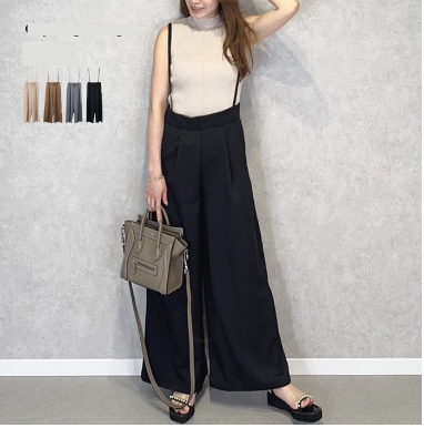 リネンライクサスペンダー付きパンツ