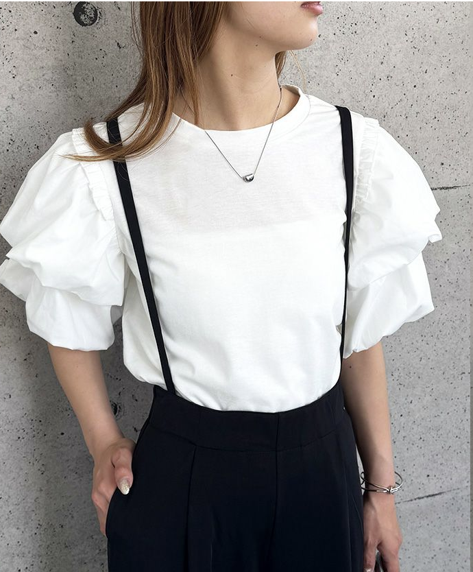ダブルフリル袖異素材カットソー